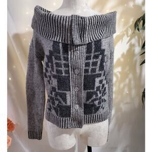 AX Armani Exchange Womens Wool Blend Button Cowl Aztec Cardigan Sweater Size XS